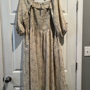 Polagram Cream and Black Smocked Floral Top